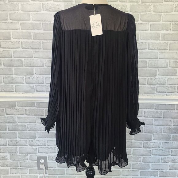 Revella Chiffon Pleated Black Mini Romper Dress Ruffle Edge NEW Sm Whimsygoth - Picture 3 of 9